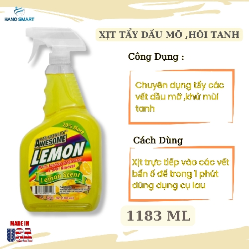 Xịt Tẩy Dầu Mỡ, Khử Hôi Tanh ASWESOME Hương Chanh 1.283 ml - USA 