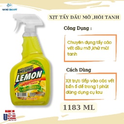 Xịt Tẩy Dầu Mỡ, Khử Hôi Tanh ASWESOME Hương Chanh 1.283 ml - USA 